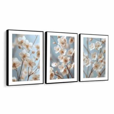 Imagem de Quadros Decorativos Flores cerejeira sala quarto moderno com Moldura (Moldura Bege, 40x60, Com Vidro)