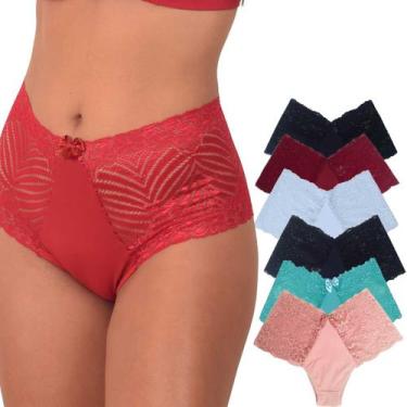 Imagem de Kit 10 Calcinhas Plus Size em Microfibra Poliamida e Renda - TJ Vip Li