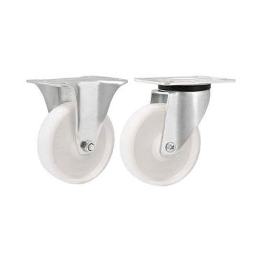 Imagem de Kit 2 un rodízio roda fixo e giratório nylon 3" 76mm 100kg - VONDER