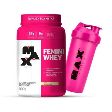 Imagem de Combo Max Titanium Femini Whey 900g e Coqueteleira 700mL-Feminino