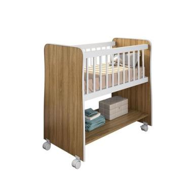 Imagem de Mini Berço Com Colchão Nature Branco Rubi Peternella Com Rodízios
