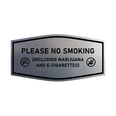 Imagem de Signs ByLITA Placa Fancy Please NO SMOKING (incluindo maconha e cigarros eletrônicos) (prata escovada) - pequena (pacote com 2)