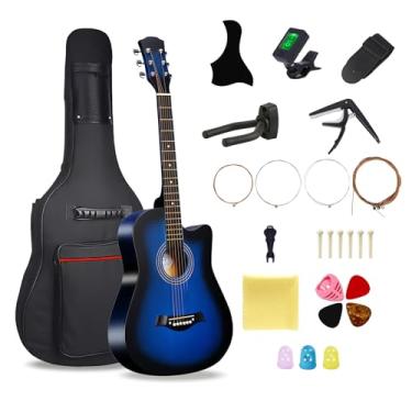 Imagem de Guitarra acústica de madeira de 96 cm para adultos, guitarra acústica de 6 cordas de aço com bolsa de guitarra e kits para iniciantes