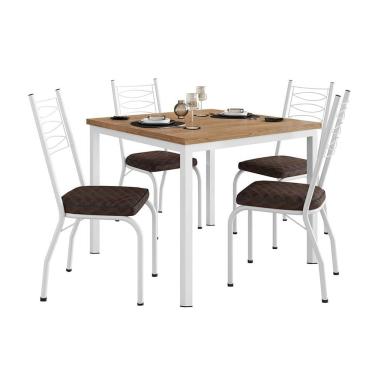 Imagem de Conjunto de Mesa Quadrada com Tampo MDP e 4 Cadeiras Adriana Revestimento Sintético Cacau e Branco