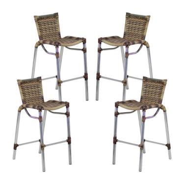 Imagem de 4 Banquetas Em Alumínio Fortaleza Alta Com Encosto para Cozinha Edícula e Balcão