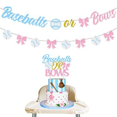 Imagem de Balterever Bolas De Beisebol Ou Laços, Faixa Revelação Gênero, Enfeites Bolo Com Tema Azul E Rosa, Para Chá Bebê, Anúncio Gravidez