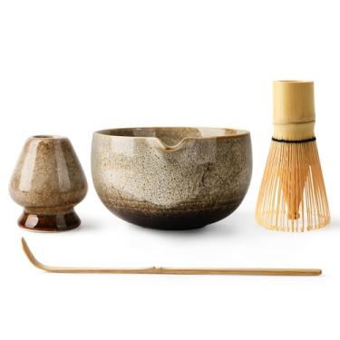 Imagem de EOIMS Conjunto De Chá Matcha Japonês, Tigela Cerâmica Com Bico, Suporte Para Batedor Feito À Mão (Chasen) E Colher, Kit Cerimônia Perfeito Cerimônias Tradicionais