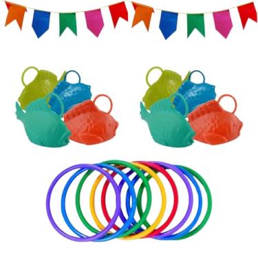 Imagem de Kit 10 Argola + 10 Peixinhos + 10 Metros Bandeirinha Festa Junina Arraia Decoração