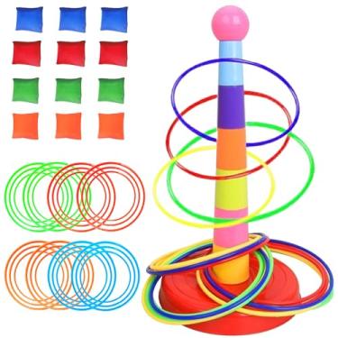 Imagem de ailixinda Conjunto De Jogo Arremesso Argolas Plástico Colorido Para Crianças, 1 Coluna + 24 12 Pufes, Brinquedo Carnaval Ao Ar Livre, Educativo Esportivo Crianças Livre