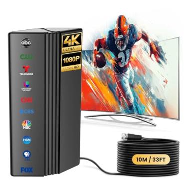 Imagem de RTKJEQQ Antena De Tv 2025 Interna/Externa Com Mais De 2.900 Km De Alcance - Antena Digital Hdtv Com Amplificador De Sinal Para Smart Tvs, 4K 1080P E Canais Locais, Cabo Coaxial De 10 M