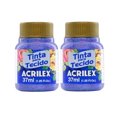 Imagem de Kit Com 2 Tintas para Tecido com Glitter Acrilex 37ml – Brilho Intenso, Alta Cobertura e Fixação a Frio para Suas Criações acabamento cintilante, alta cobertura e durabilidade superior, sendo ideais para customização de roupas, acessórios, peças decorativas e projetos artísticos em geral. (Violeta 2