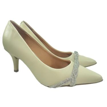 Imagem de Scarpin Vizzano Enfeite Tira Strass Salto Médio - Creme - 33