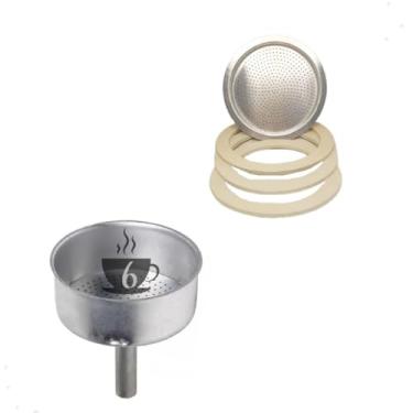 Imagem de Kit Reposição Funil E Filtro Com Borracha Para vedação Para Cafeteira Italiana Moka De Alumínio (6 Xicaras)