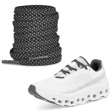 Imagem de NDTEZUGT Cadarços de 7 mm para tênis ON Cloudmonster, cordões de reposição de cadarço de corrida atlética de poliéster duplo, Preto, 54"/140cm