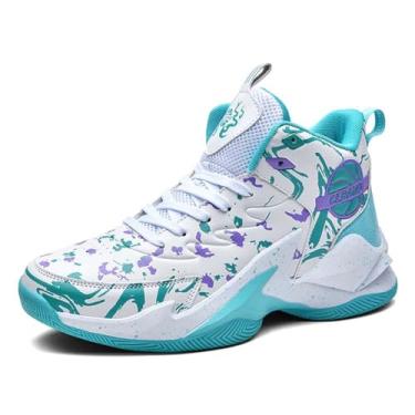 Imagem de Tênis de basquete masculino de cano alto, com amortecimento e suporte, calçados esportivos para treinamento Equipamento de basquetebol(Green,37 BR)