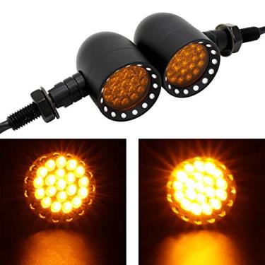 Imagem de FATECIM 2 luzes de LED para motocicleta, pisca-alerta, luzes indicadoras resistentes, lentes âmbar universais para Harley Davidson Honda, Yamaha, Suzuki, Kawasaki, Harley Ducati, BMW Triumph Hyosung (preto)