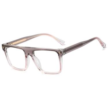 Imagem de Armação grossa para óculos grandes femininos Tr90 masculino acetato templo quadrado anti luz azul, Moldura rosa cinza