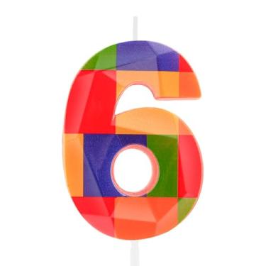 Imagem de Hongplus Bloco de construção colorido 3D, número 6, vela de 6º aniversário, blocos de montar, tijolos, feliz aniversário de 6 anos, topo de bolo para meninos e meninas, crianças, artigos de decoração