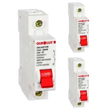 Imagem de 3 Disjuntor Monopolar 25 Amperes Curva C Ourolux