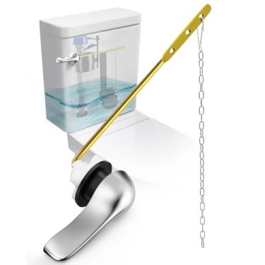 Imagem de Kit de substituição de alça de vaso sanitário universal - alavanca de descarga de tanque de vaso sanitário de montagem frontal com corrente de melindrosa de aço inoxidável, compatível com Gerber,