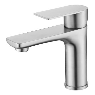 Imagem de Sumerain Torneira de pia de banheiro torneira de lavatório de níquel escovado design de alavanca única de aço inoxidável