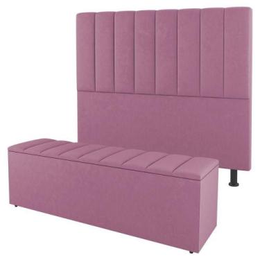 Imagem de Cabeceira E Baú Cama Box Queen Size Cora 160cm Suede Rosa - ABMAZA