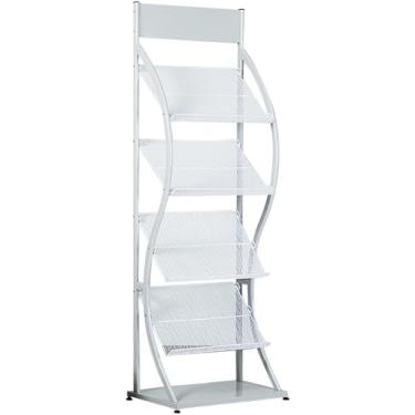 Imagem de Porta-revistas Suporte De Brochura Suporte De Revista De Chão Suporte De Exibição De Literatura De Metal Antiderrapante Para Escolas Bibliotecas Exposição Do Saguão Do Hotel, White