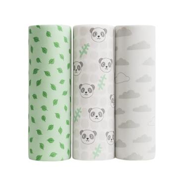 Imagem de Cueiro Flanelado Dupla Face 80x80cm 100% Algodão Unissex – Macio, Estampado, Confortável p/Bebê Recém-Nascido (Branco/Cinza/Verde)