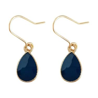 Imagem de Brincos de gota azul marinho para mulheres, minimalistas, brincos pendentes em gota d'água requintados, brincos ovais dourados, Cobre, Sem pedra preciosa