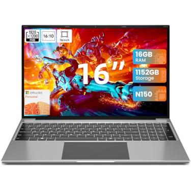 Imagem de jumper Laptop de 16 polegadas, 16 GB de RAM, SSD de 128 GB de ROM, processador N150 de 4 núcleos de 3,6 GHz, tela IPS FHD de 1200p, assinatura de 1 ano do Office 365, WiFi-6, Mini-HDMI, bateria de 38