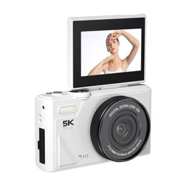 Imagem de Fabater Câmera Digital para Fotografia, Câmera de Vlogging de Foco Automático de 5k 75MP, Tela de Deslizamento de 3in 180 ° 18x Câmeras de Viagem de Zoom Digital Com Flash, Bateria (Branco)
