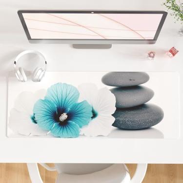 Imagem de QIYI Bloco de mesa, protetor de couro PU antiderrapante, tapete de mesa para computador à prova d'água, estampa floral infantil, mouse pad grande para casa e escritório, 80 cm x 30 cm - seixos e