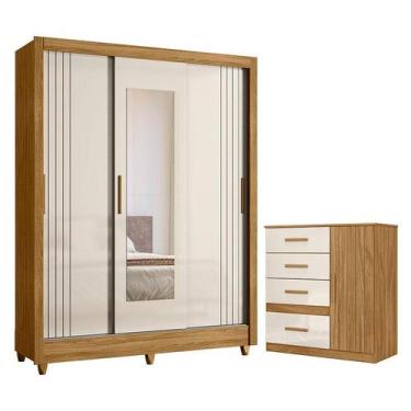 Imagem de Guarda Roupa Casal Bolívia e Cômoda Vênus Freijó Off White  Moval