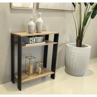 Imagem de Aparador Mesinha Mesa De Apoio Mesa De Impressora Escritório Sala Cozinha Refeitório Preto Com Amadeirado Claro