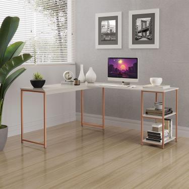 Imagem de Mesa Em L Office Em Mdf Estilo Insdustrial Klm Store Bronze Com Off White