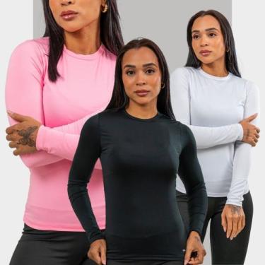 Imagem de 2 Camisetas Proteção UV 50+ Feminina Térmica Camisa Manga Longa Blusa 