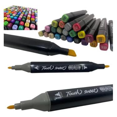 Imagem de Canetinha Ponta Dupla para Colorir Kit de Canetas Escolar Marcador Coloridas Permanente Duas Pontas (12 Cores) - Touch