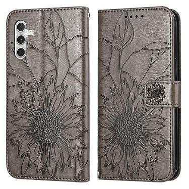 Imagem de COTDINFOR Capa carteira para Samsung Galaxy A15 5G com fecho magnético com suporte para cartão de couro dobrável capa durável à prova de choque para Samsung Galaxy A15 5G cinza girassol