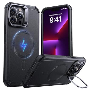 Imagem de Capa ESR série Cyber para iPhone 13 Pro Max com suporte, proteção de nível militar contra quedas de 7 metros, capa magnética resistente, compatível com acessórios MagSafe, preta