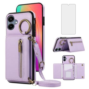 Imagem de Asuwish Capa carteira compatível com Samsung Galaxy A06 5G com protetor de tela de vidro temperado e alça de ombro transversal com fivela e suporte de cartão para celular para Ao6 A 06 4G LTE mulheres