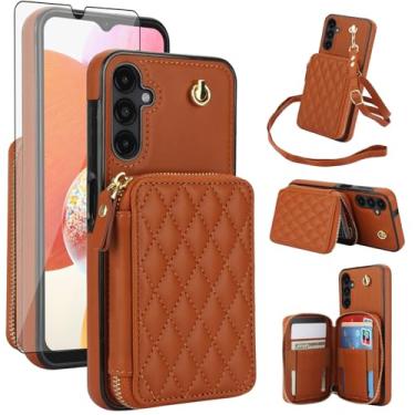 Imagem de Capa de celular para Samsung Galaxy A14/M14 5G carteira celular com protetor de tela de vidro temperado alça transversal suporte RFID bloqueio RFID compartimento para cartão de crédito A 14 4G 14A 14M