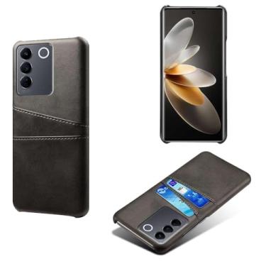 Imagem de Capas Compatível com VIVO S16e,Caso de couro PU-Tampa de telefone a prova de choque com 2 slots de cartão,Proteção anti-impressão digital e anti-gota-Black