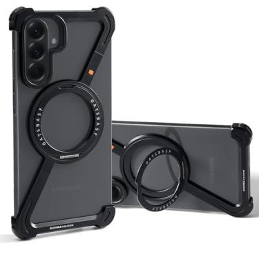 Imagem de OATSBASF Capa de telefone minimalista compatível com Samsung Galaxy A56, suporte de rotação de 360° de alumínio, design sem moldura, capa protetora de grau de choque, preta