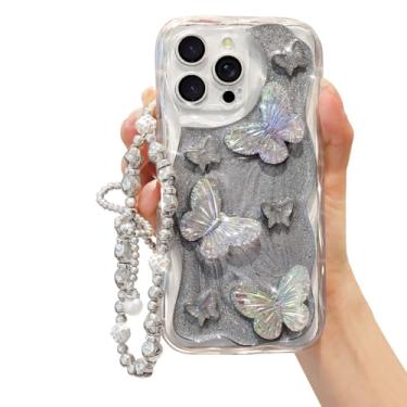 Imagem de AICISINGN Capa para iPhone 15 Pro Max Glitter 3D Laser Borboleta com Corrente, Estética Bonito Cristal Brilhante Brilhante para Mulheres Capa de Telefone TPU Macio Feminino para iPhone 15 Pro Max 17.0