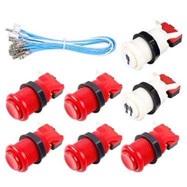 Imagem de Fosiya 7X botões de fliperama de 30 mm tipo Happ interruptor de botões padrão com 20 cm de cabo de botões para console de jogos Arcade Joystick Arcade1up, Vermelho