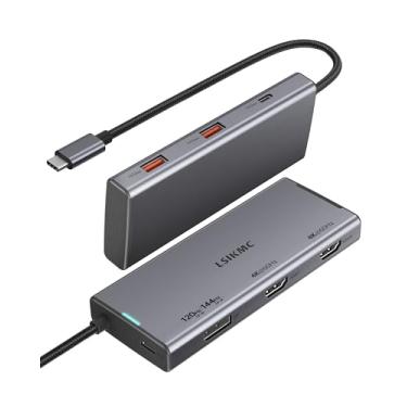 Imagem de Estação de encaixe USB C, hub USB-C 7 em 1 para 3 monitores com HDMI duplo 4K a 60 Hz e DisplayPort único (8K a 30 Hz/ 4K a 144 Hz), PD de 100 W, 3 USB de 10 Gbps, hub para HP/Dell/Lenovo