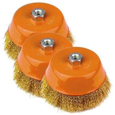 Imagem de 3 Escova De Aço Latonado Para Esmerilhadeira M14 Copo 100mm - IDEA+PRO