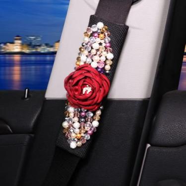 Imagem de MINGZAIQIPEI Carro bonito pérola flores vermelhas estilo auto interior acessórios quatro estações ajuste universal maioria dos carros SUV (2 peças ombreira)