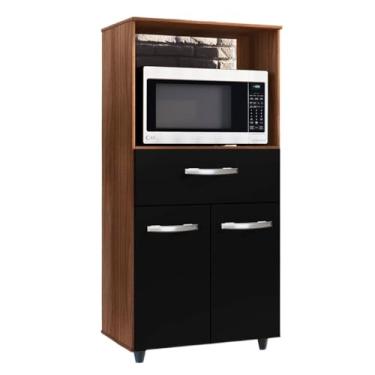 Imagem de Armário Multiuso para Cozinha com Gaveta e Portas - Balcão Organizador, Paneleiro e Fruteira com Armário Móveis de Cozinha(Savana/Preto)