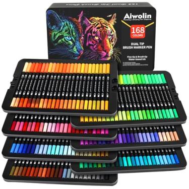 Imagem de Ccfoud Conjunto de marcadores artísticos de ponta dupla de 168 cores - canetas de ponta fina e pincel para adultos, marcadores à base de água para desenhar, livros de colorir - Inclui estojo de